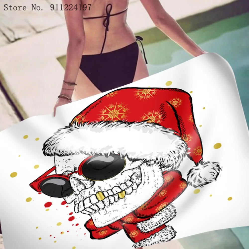 

Christmas Skull Polyester Printing Beach Towel For Adult Yoga Mat Tassel Blanket Large Rectangle Towel 150cm Tapestry Home Decor