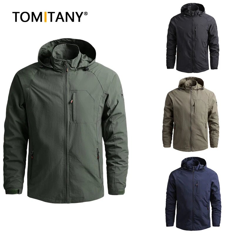 

Мужская ветровка с капюшоном, водонепроницаемая и ветрозащитная куртка в стиле милитари, повседневная осенняя куртка, 2021