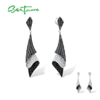 santuzza silver earrings for woman genuine 925 sterling silver folded black spinel white cubic zirconia classical fine jewelry