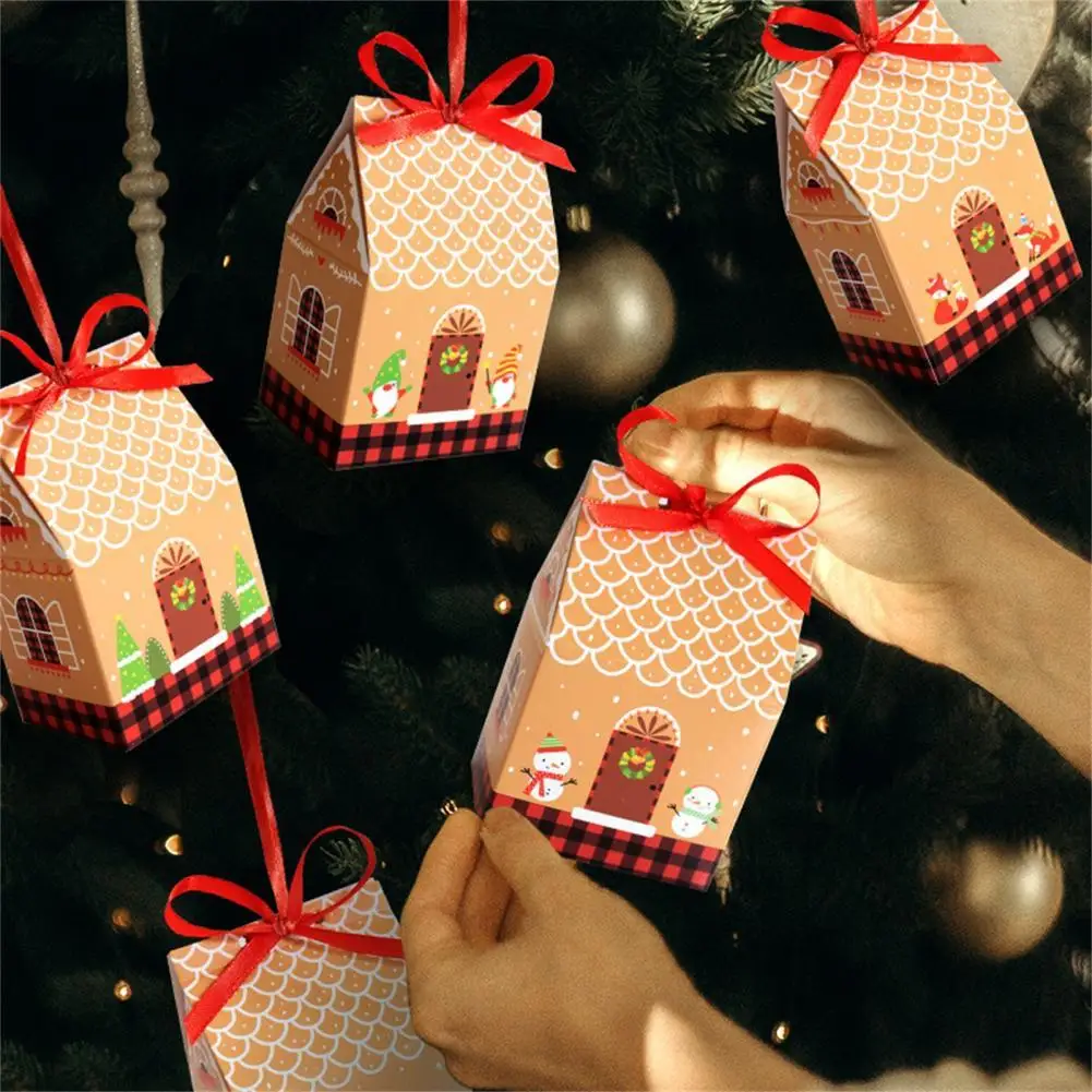 

24 набора мешков для конфет, многофункциональная бумага для широкого использования в форме домика, рождественпосылка коробки для закусок, д...
