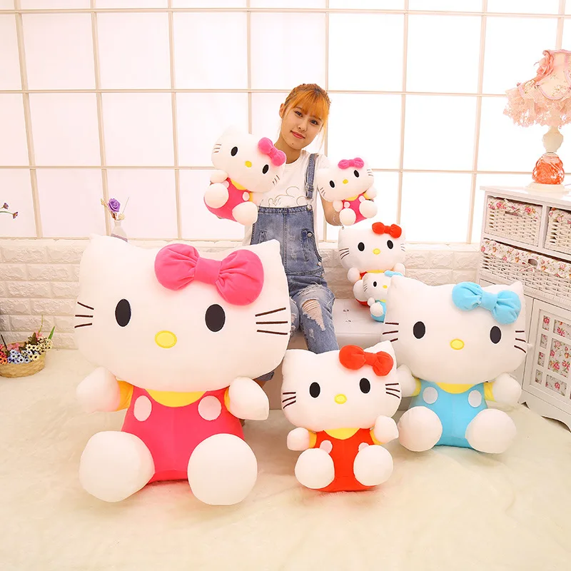 Плюшевые игрушки Hello Kitty Sanrio милые 23 ~ 55 см куклы из фильма KT Cat Мягкие набивные