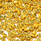Желтый Смешанный смайлик круглые акриловые бусины дюйма, 7 х 4 мм, плоские свободные бусины-разделители со смайликом, для самостоятельного изготовления ювелирных изделий браслет, ожерелье