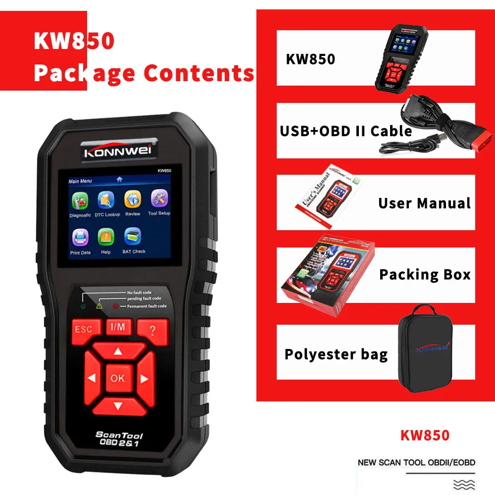 KONNWEI KW850 Автосканер OBD 2 OBD2 автомобильный сканер многоязычный автоматический диагностический сканер лучше AL519 NT301 OBD2 сканер