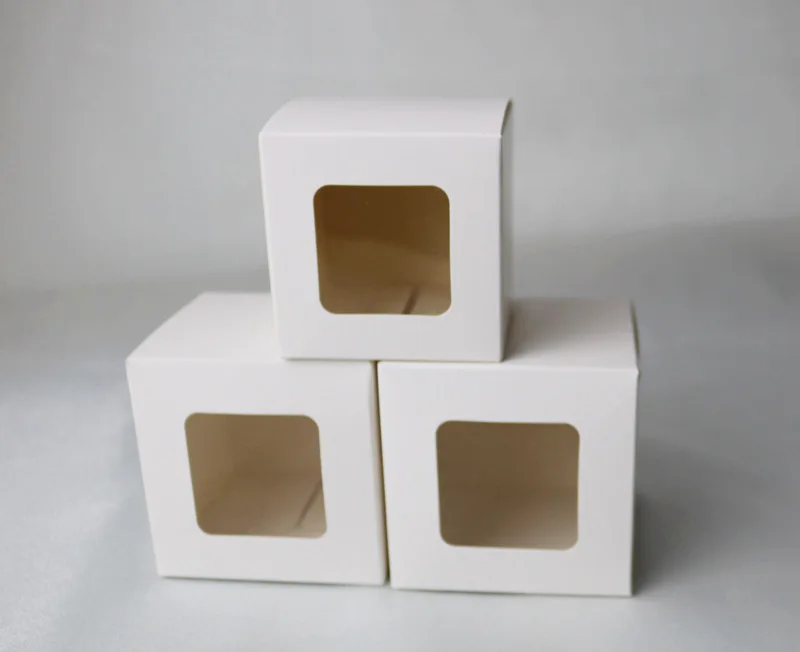 White Square Kraft Paper Box With Window DIY Handmade Soap Box Blank White Cardboard Paper Gift Box 100pcs/lot