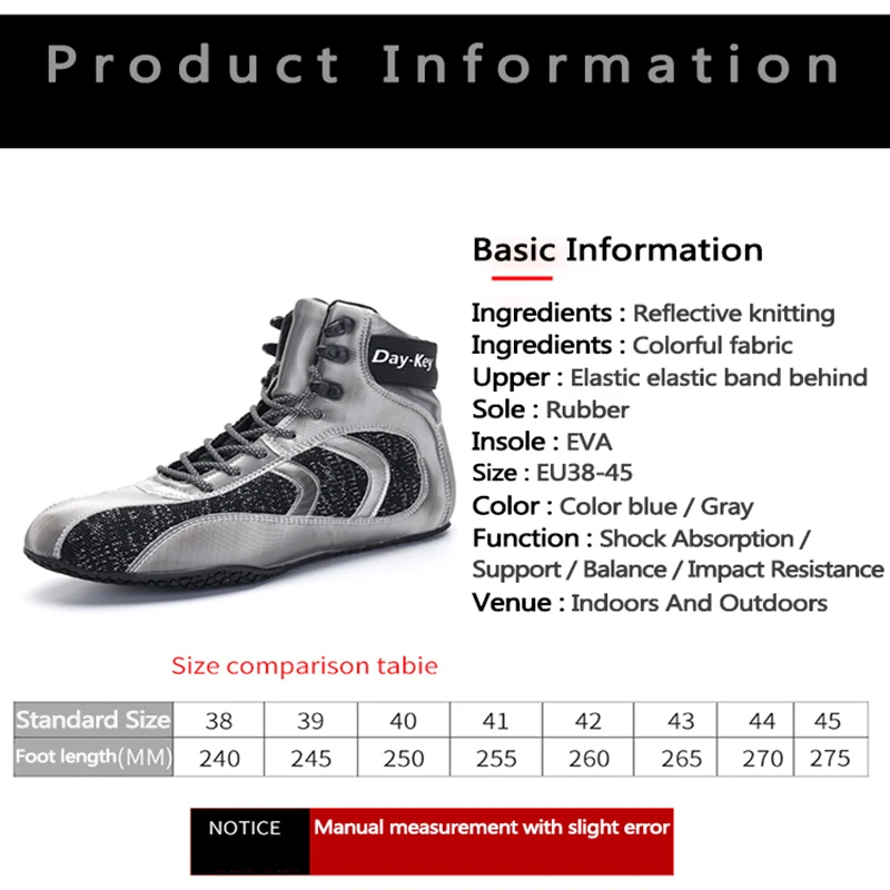 

Wrestling Shoes Men's High Top Boxing Shoes Reflective Squat Hard Pull Weightlifting Gym High Protection Sports Shoes