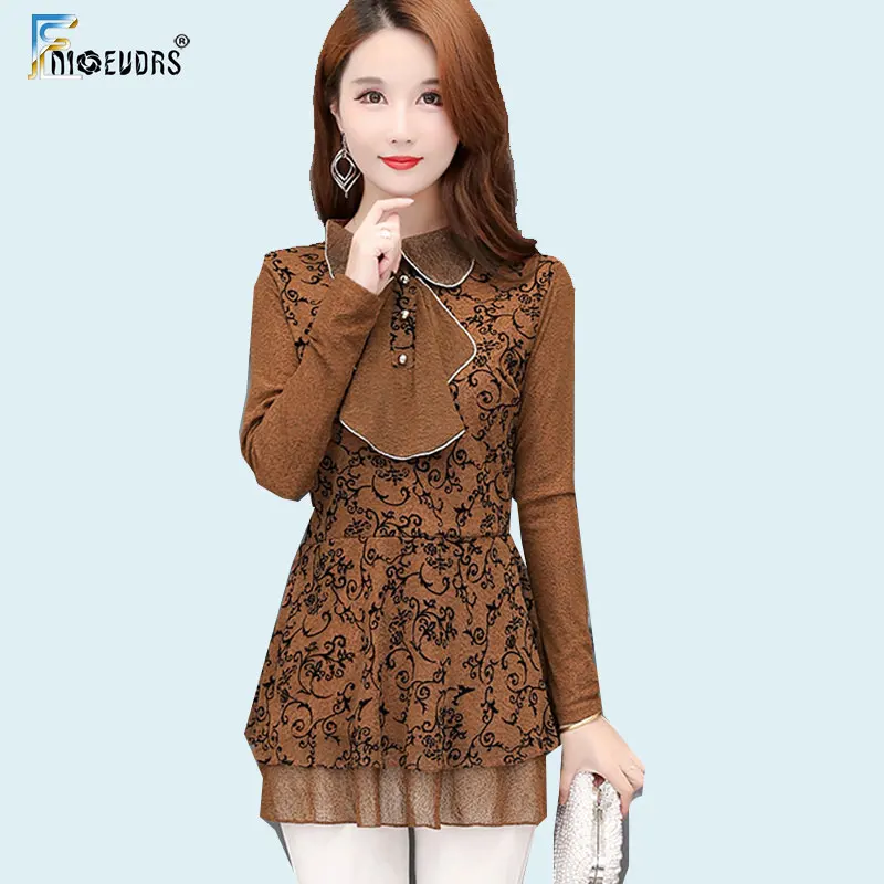 

2020 Spring Autumn Basic Shirts Blouses Hot Sales Women Fashion Fnioevdrs Design Long Sleeve Floral Printed Tunic Peplum Top A15