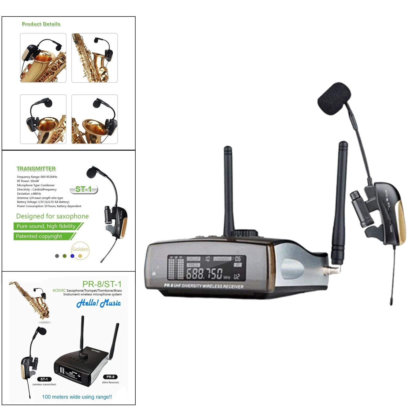 

Беспроводной конденсаторный микрофон кардиоидный трансмиссионный саксофон с микрофоном