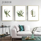 Скандинавский буквенный постер с именем на заказ, алфавитная диаграмма, настенная Художественная печать, зеленые растения, художественная живопись для гостиной, домашний декор, подарок