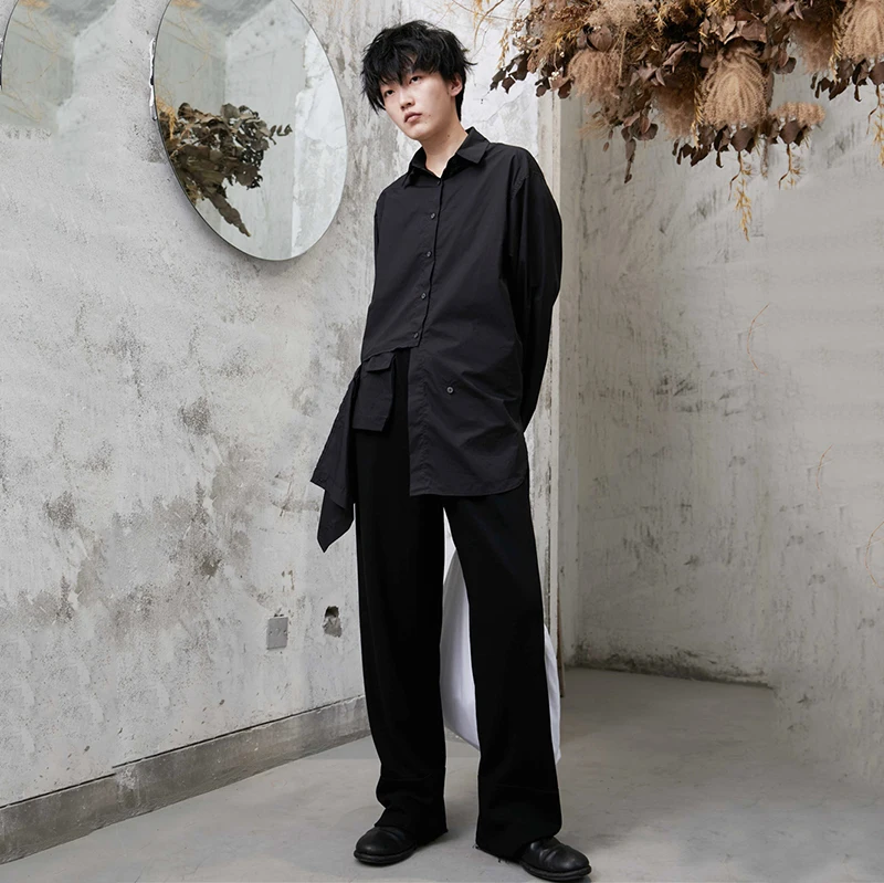 

White Big Women Size Asymmetric Stitch Blouse New Lapel Long Sleeve Loose Fit Shirt Fashion Spring Autumn 2021 1DD0462