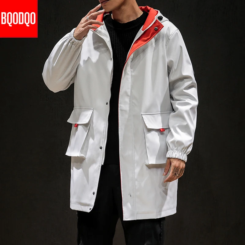 Повседневный Тренч для мужчин армейского размера плюс черная длинная куртка