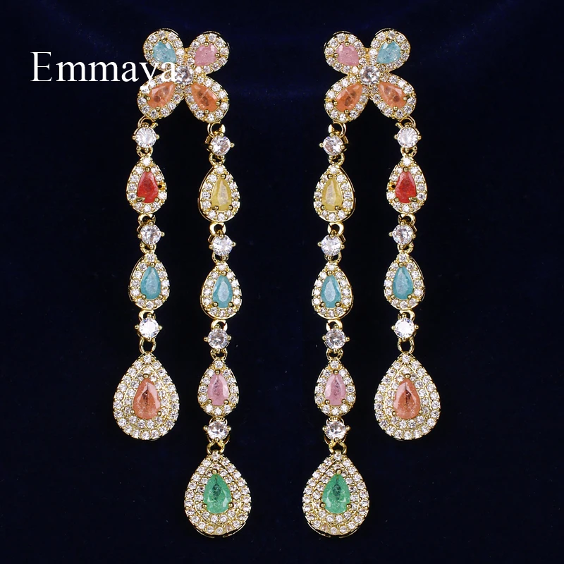 Emmaya милый стиль красочные длинные серьги для женщин модный тренд с кубическим