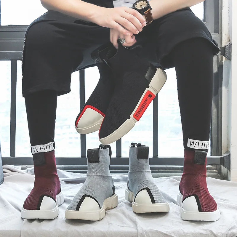 Мужские носки для бега 2019 весна вязаные летающие ткацкие дышащая мужская обувь