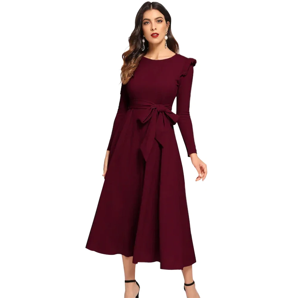 

Elegant Sexy Ruffle Ball Gown Dresses Women 2020 Autumn Winter Casual High Waist Bandage Slim Solid Long Party Dress Vestidos