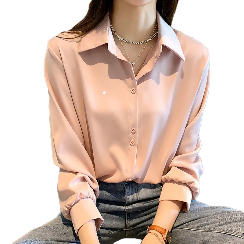 

Chiffon Shirt For Women 2021 Spring New Fashion Professional Plus Size Loose Drape Long Sleeve Solid Color Shirt Female LR1146