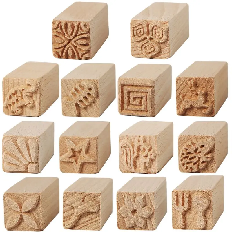 

Beech Hand Carved Stamps Leaf Flower Multi-pattern Pottery Printing Blocks Craft 40JC