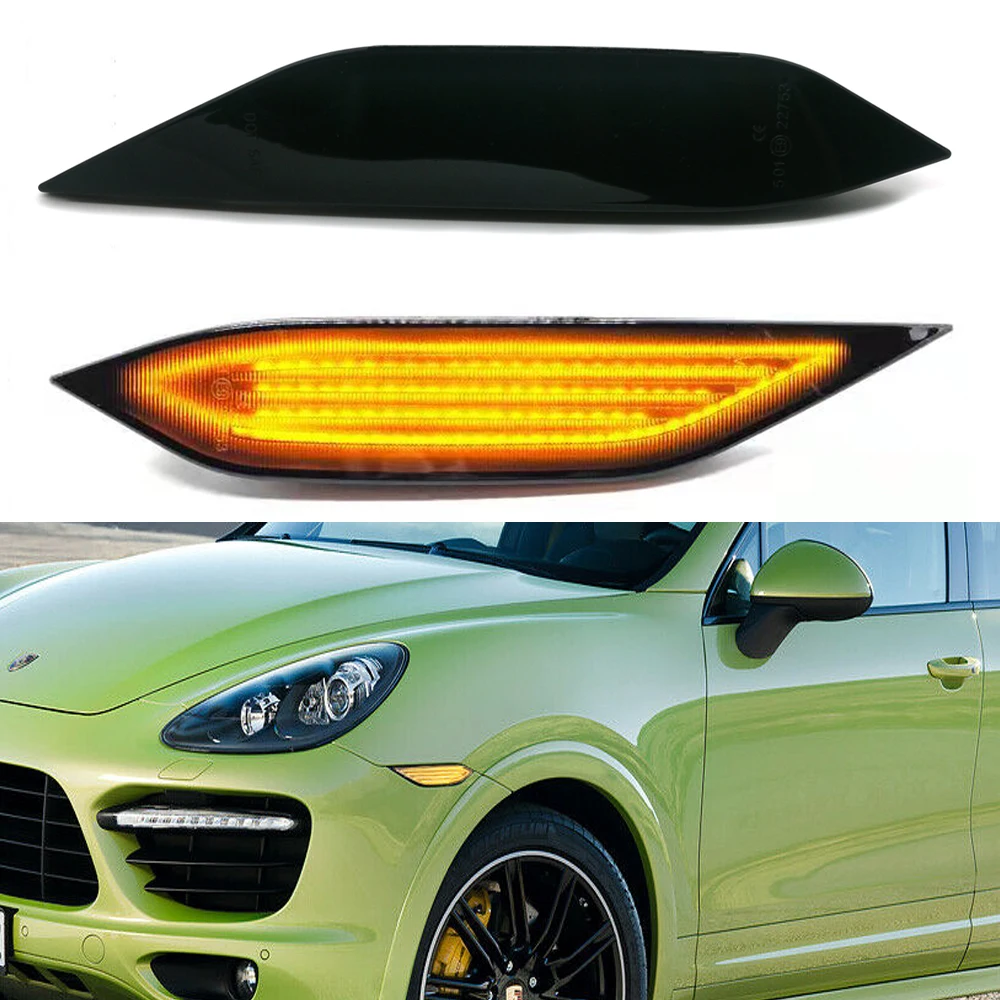 

Smoke Lens LED Front Bumper Side Marker Turn Signal Light Lamp For 2010-2014 Porsche Cayenne 958 Canbus Design, Error Free