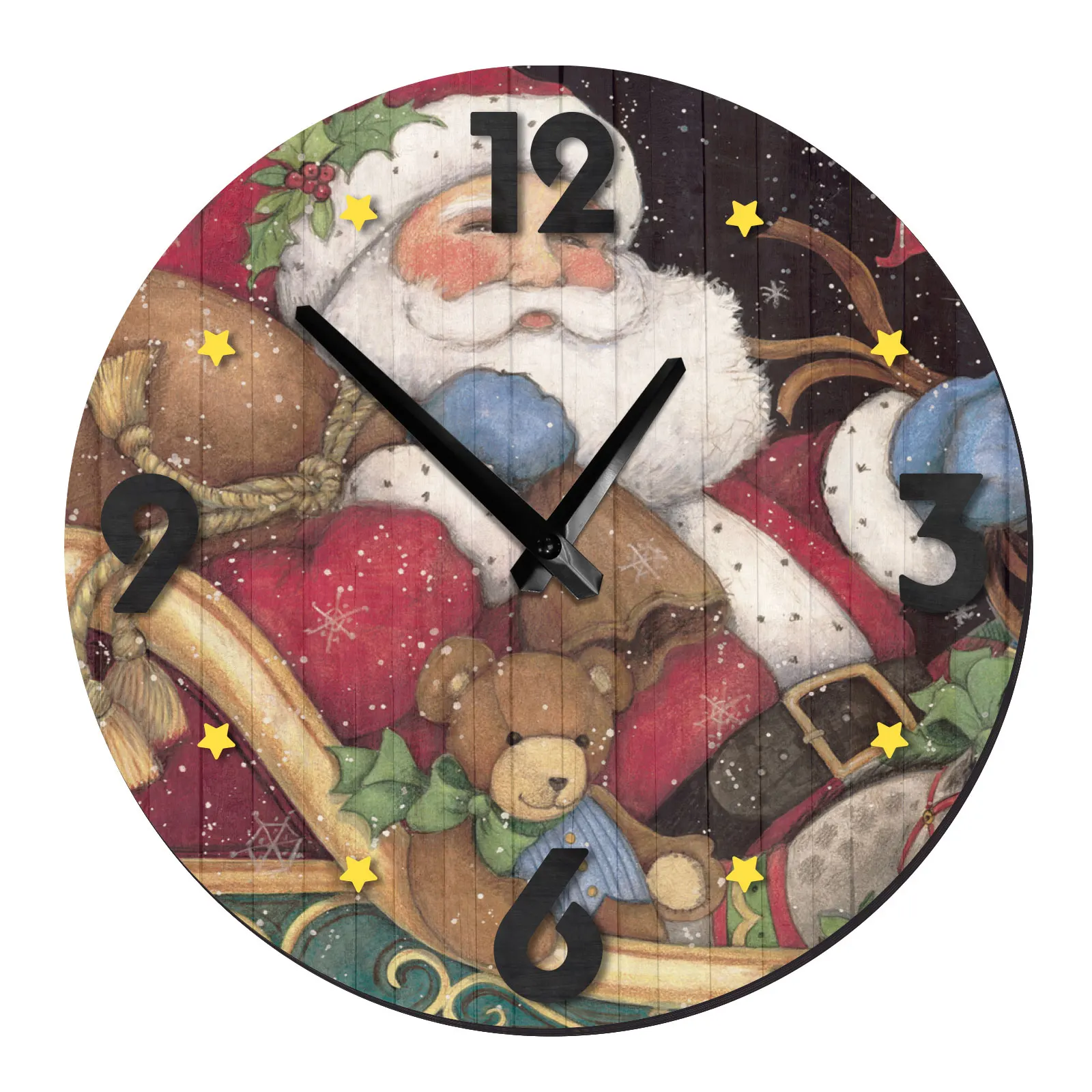 

Grandpa Christmas Wooden Wall Clock Modern Design 10/12/13.5 Inch Christmas Decorative Clock Silent Living Room Wood Wall Clock
