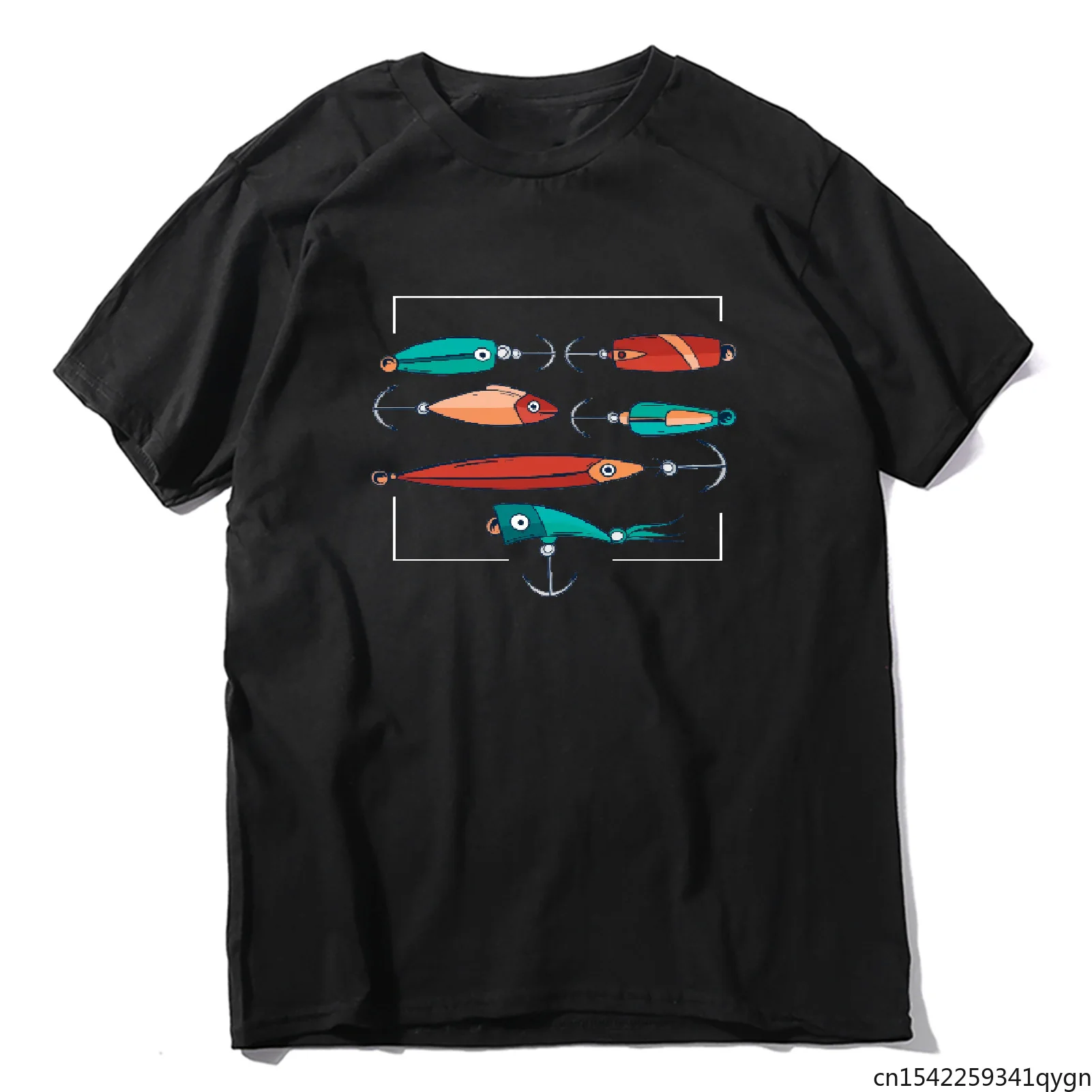 

Color Fish Hook Print Pattern Tops Fishing Enthusiast T-shirt Men's Casual Short-sleeved T-shirt Oversize Tee