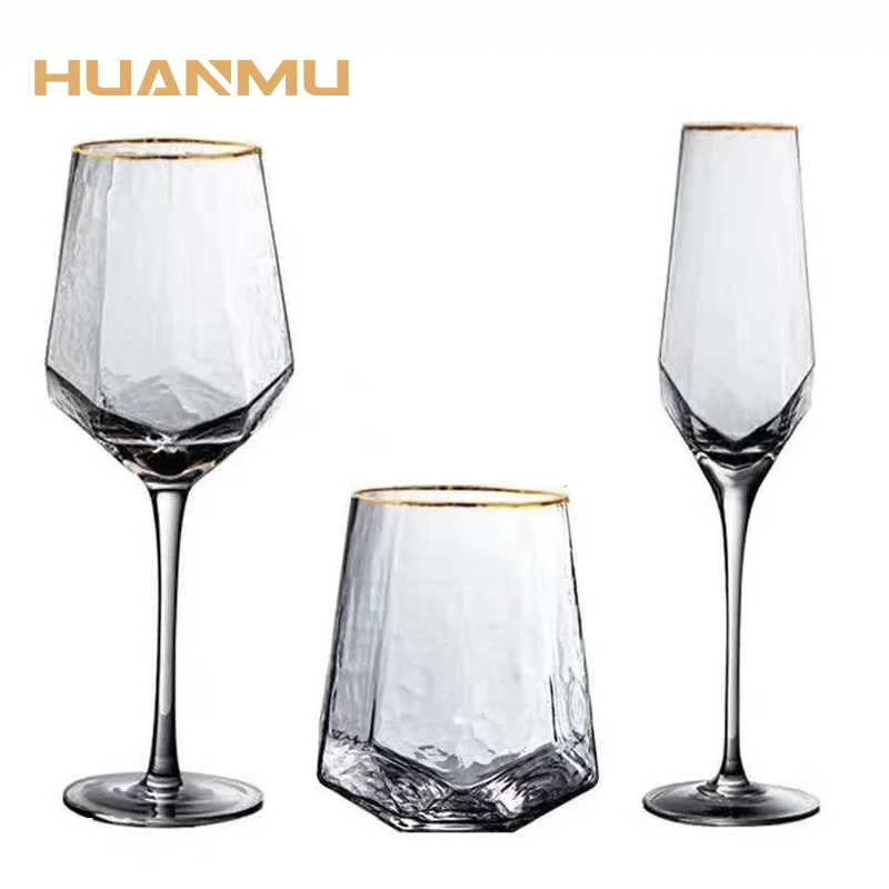 2 Pcs Wine Glasses Home Hammered Goblet Creative Glass Cups Red Diamond Champagne Brandy Wedding Luxury Drinkware | Дом и сад
