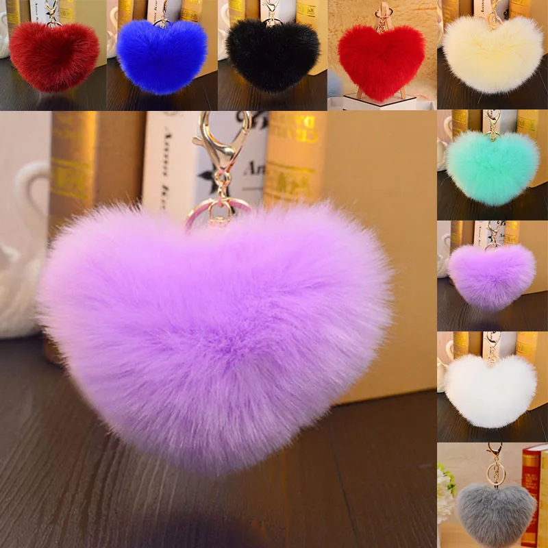 

2022 Love Plush Keychain For Women Ladies Wallet Keychain Fashion Pom Poms Artificial Rex Rabbit Fur Ball Car Pendant XMAS Gifts