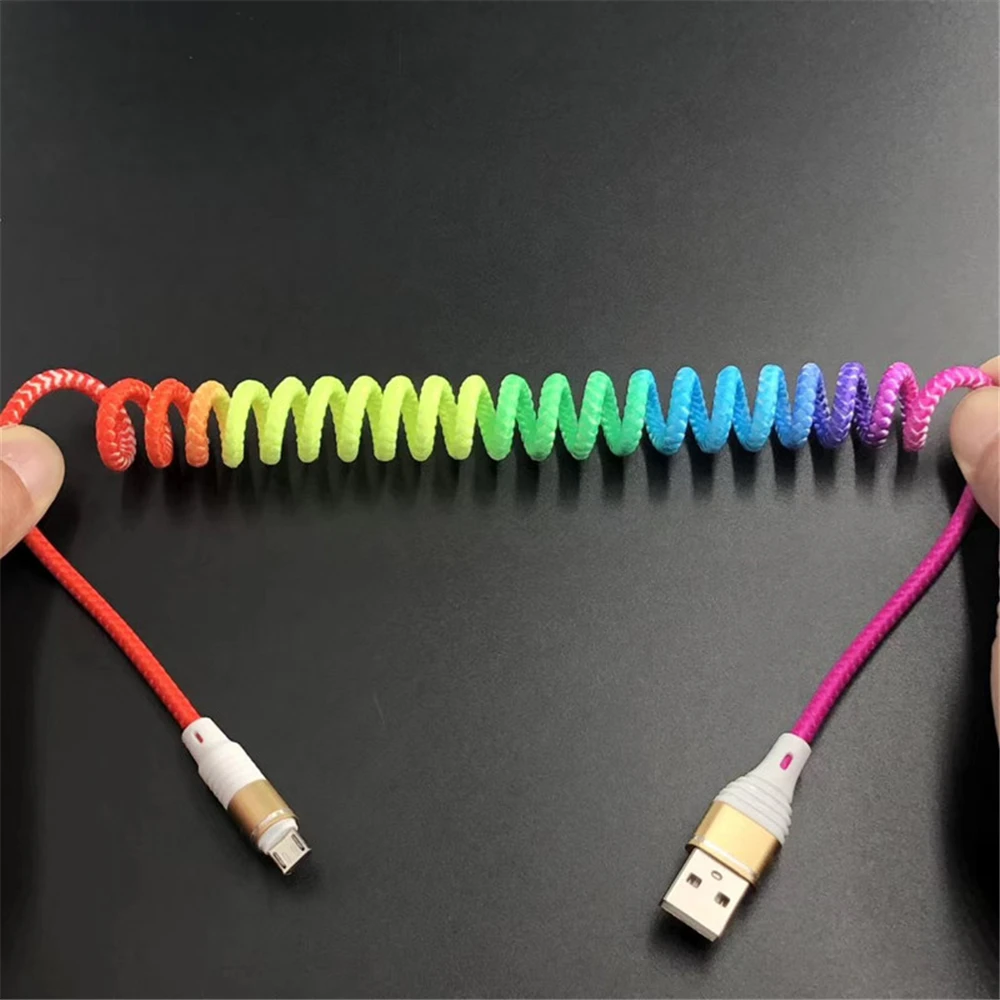 

Spring Cable Retractable 2.4A Fast Charging Cable Data Cable Type C Micro USB Flexible Elastic Stretch Charger Cable
