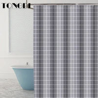 tongdi shower curtain waterproof eco friend elegant square plaid pattern quick drying printing purity for bathroom washroom home