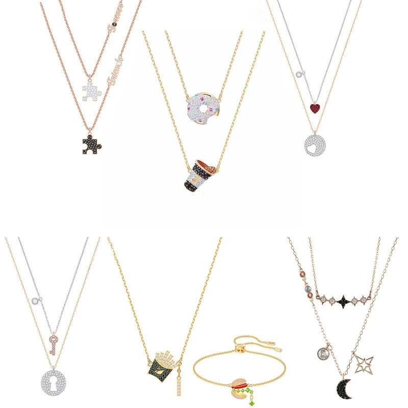 

Высококачественное модное изысканное ожерелье APM SWA с двойной звездой и Луной темпераментная универсальная цепочка до ключиц подарок для д...