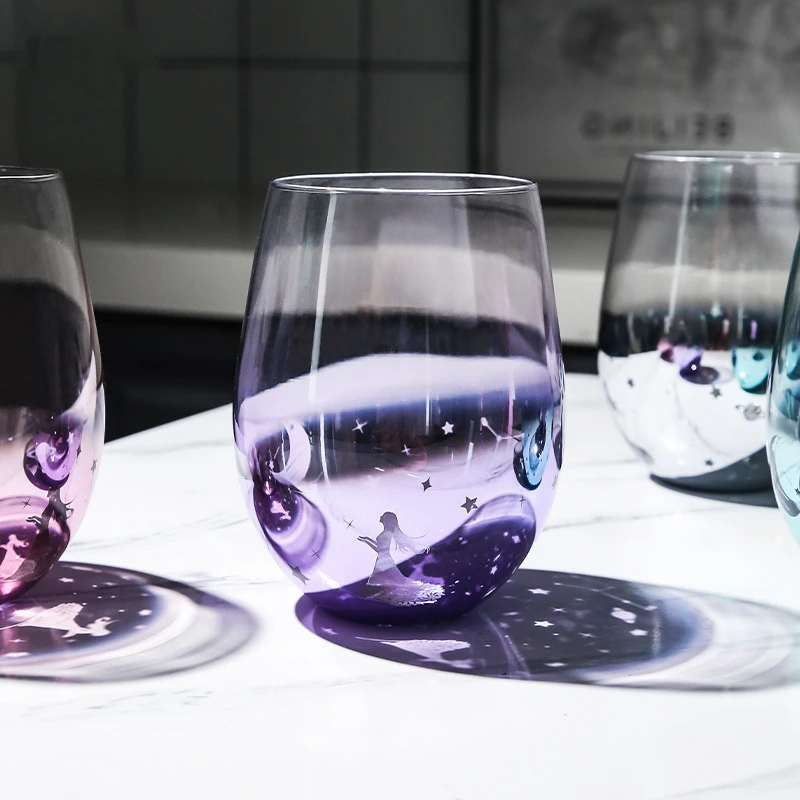 

Creative Glass Water Cup Starry Sky Wish Cup Fantasy Girls' Favorite Juice Milk Tea Egg-Shaped Cup Wine Glass Heat Resistant