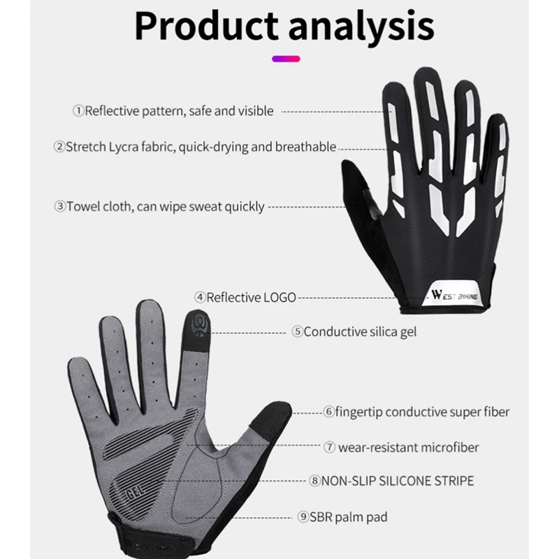 

WEST BIKING Press Screen Long Full Fingers Sports Bike Cycling Gloves