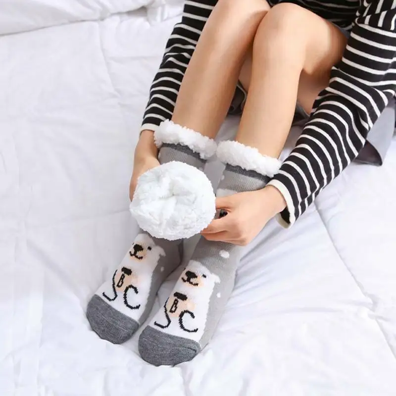

1pair Cute Cartoon Winter Socks Women Thicken Warm Wool Terry Sock Fashion Christmas Soild Socks Colorful Socks Gift Free size