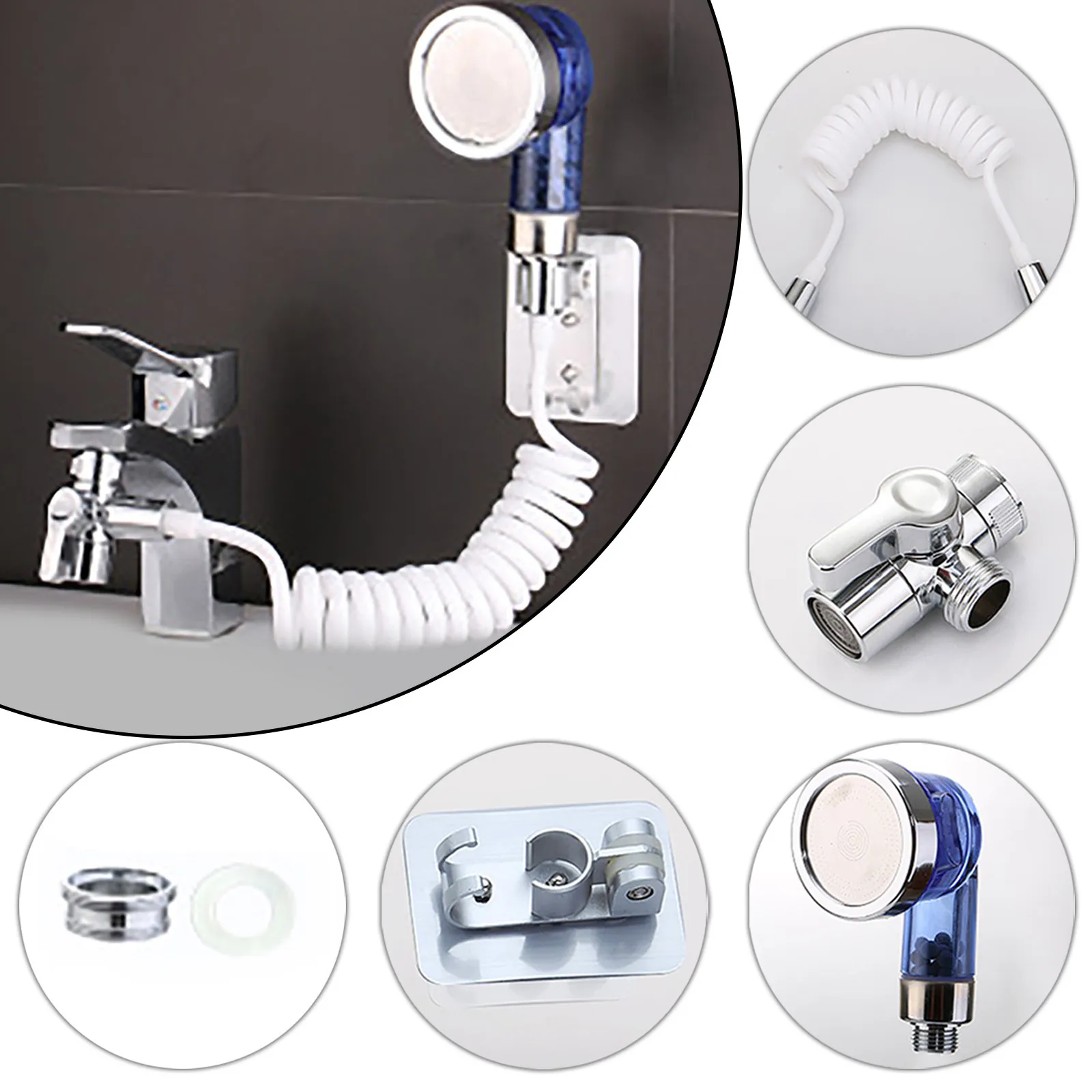 

Bathroom Wash Face Basin Water Tap External Shower Toilet Hold Filter Flexible Nozzle Suit Wash Hair House Sink Connector