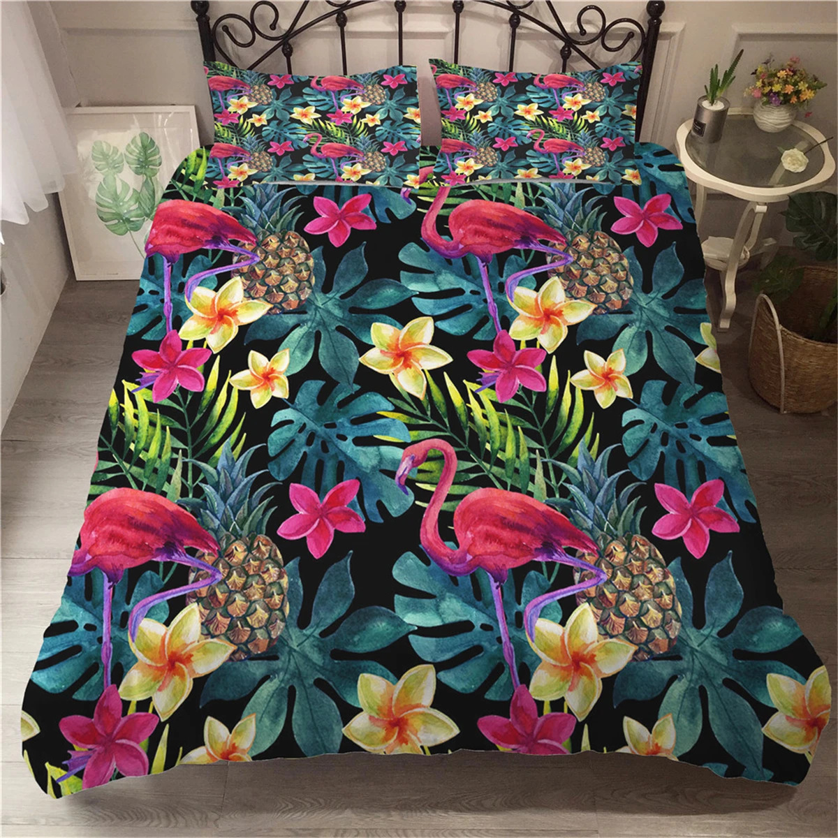

Red Flamingo Luxury Bedding Tropical Flower Leaf Pineapple Duvet Cover Pillowcase Home Hotel Bed Set Double King Quilt Cover