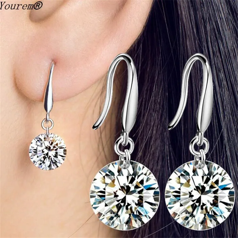 

fashion elegant brief 925 silver geometric zircon drop earrings for women jewelry accessories gifts alloy nickel free fj103