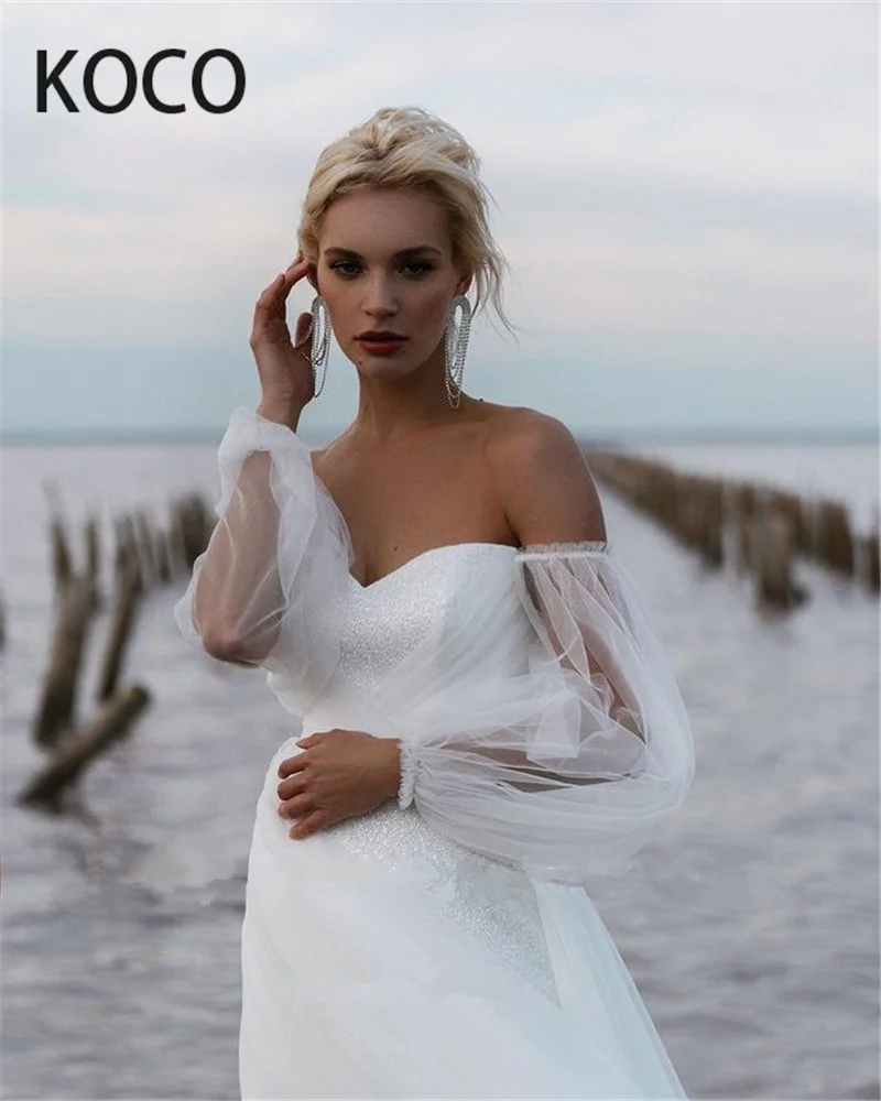 

MACDUGAL Wedding Dresses 2021 Sweetheart Tulle Beach Civil Bride Gowns Simple Puff Sleeves Zipper Sexy Elegant Vestido De Novia