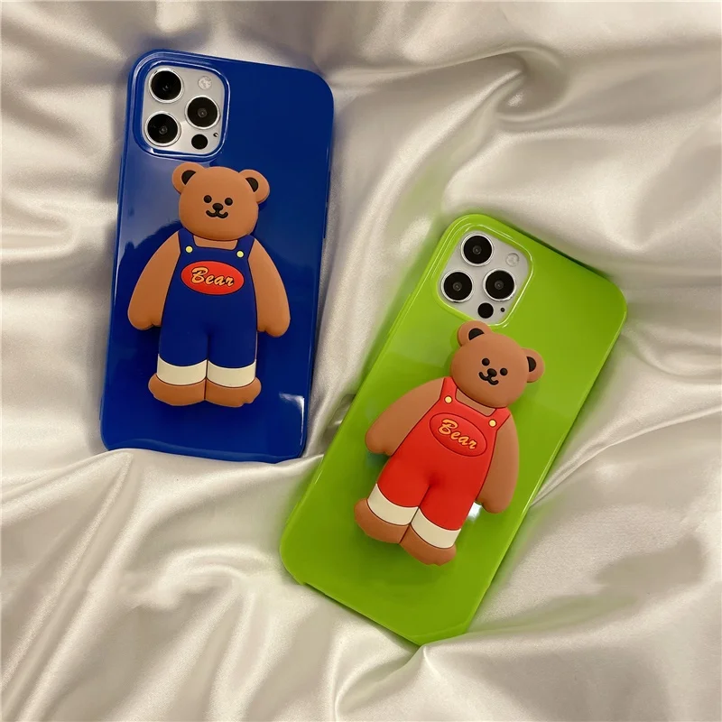 

Cartoon bear fluorescent Holder stand Soft phone case for iphone 12 Pro Max MiNi X XR XS 11 6S 7 8 plus SE 2020 cover