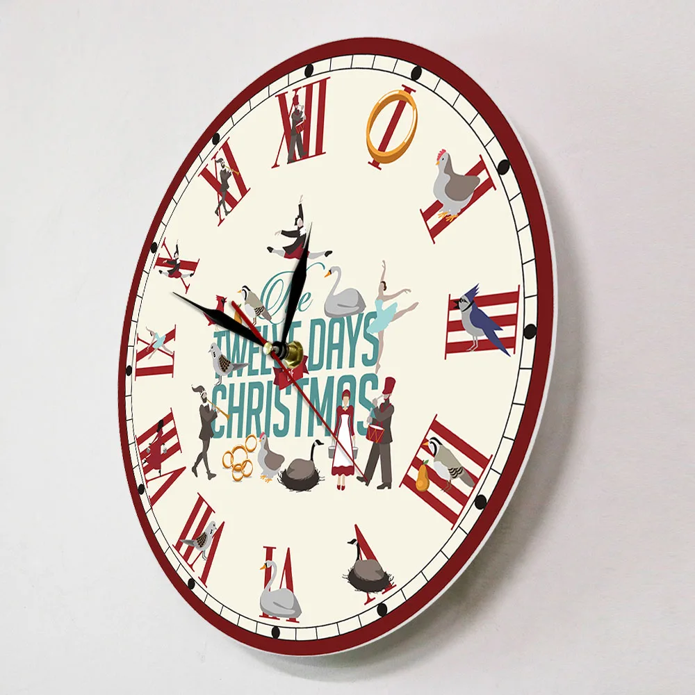 Настенные часы с римскими цифрами 12 дней на Рождество без тикания напечатанным