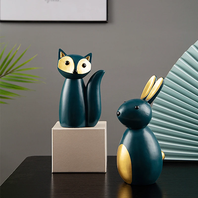 

Resin Fox Figurines Home Decoration Accessories Cute Rabbit Elephant Statue Animal Miniatures Sculpture Kids Room Decor Crafts