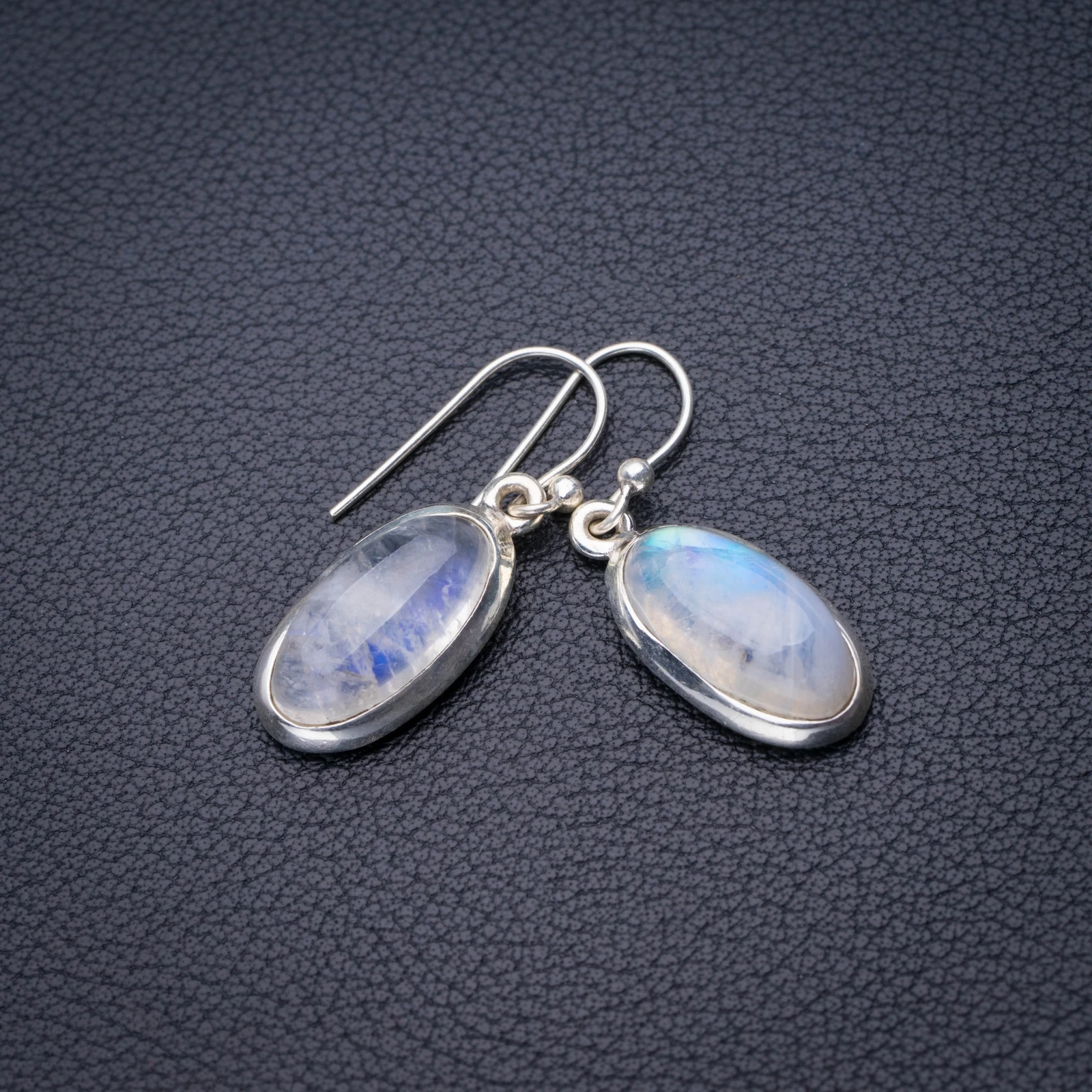 

StarGems Natural Rainbow Moonstone Handmade 925 Sterling Silver Earrings 1.25" D6510