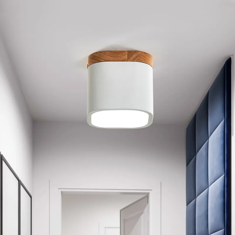 Goede Nordic Indoor Led Houten Plafond Verlichting Armatuur Armatuur Moderne Cube Hout Metaal Woonkamer Gang Lampen Set Woondecoratie