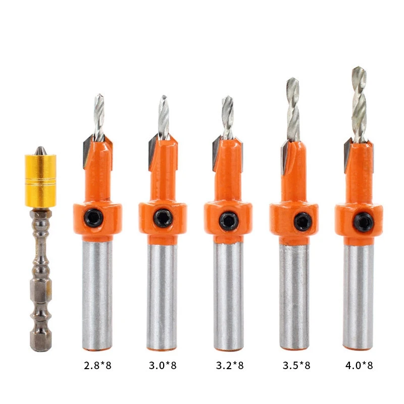 

6Pcs Countersink Drill Bit Set HSS Woodworking Countersink Bit Set Professional Wood Hole Drilling Bits