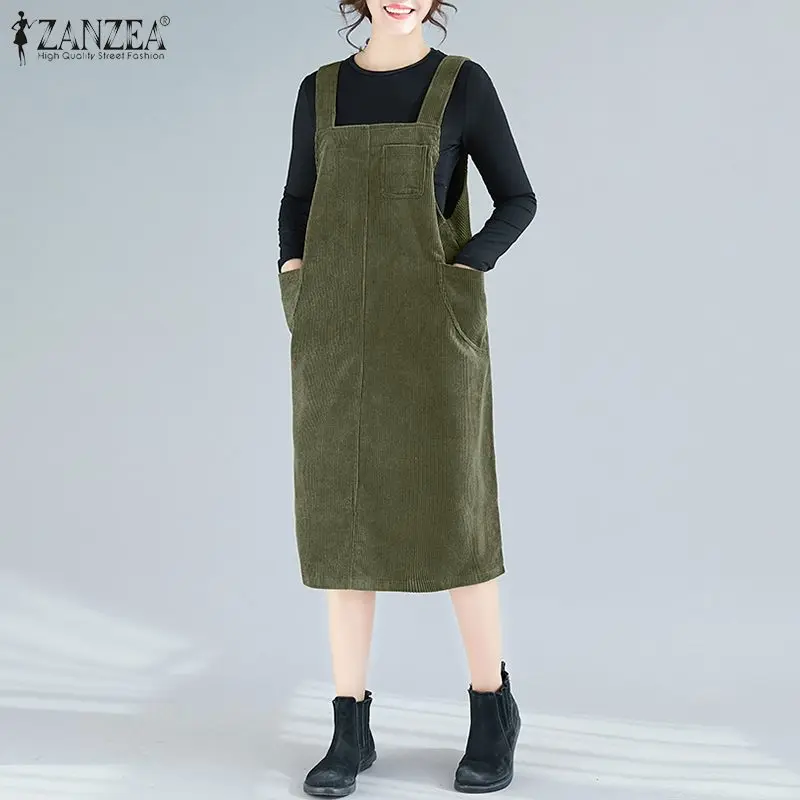 Женский вельветовый комбинезон на бретелях без рукавов | Женская одежда