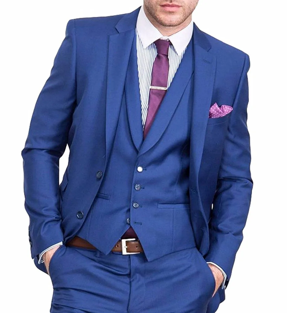 

Royal Blue Men's 3 Piece Suit Slim Fit Bridegroom/Wedding/Prom Suits Jacket Tux Vest & Trousers Set Terno (jacket+pants+vest)