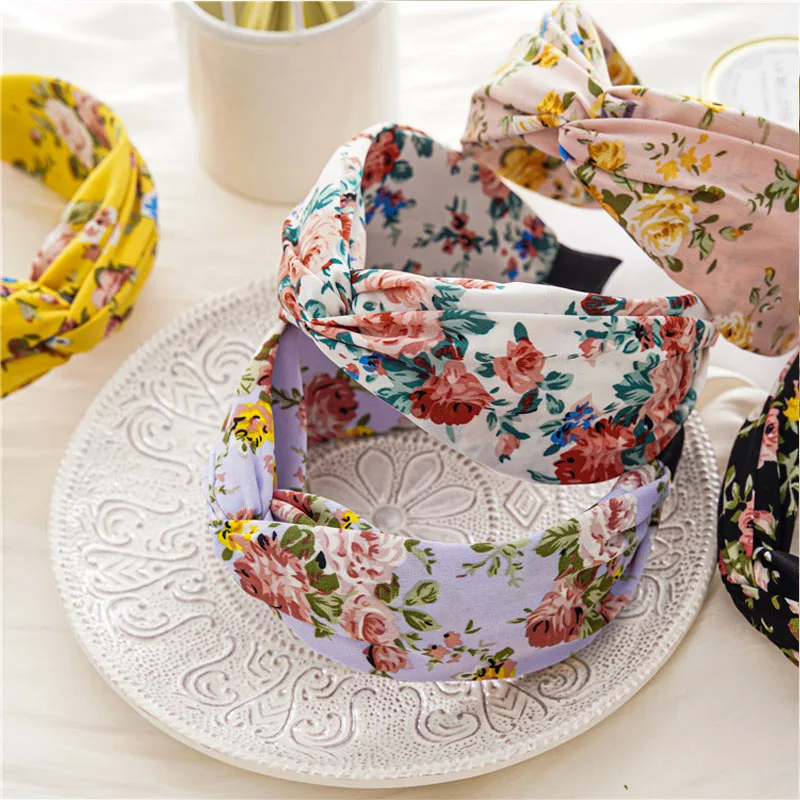 

Повязка на голову женская с узлом, модный ободок с цветами цветов, милый обруч для волос с маленькими цветами, аксессуары для волос для девоч...