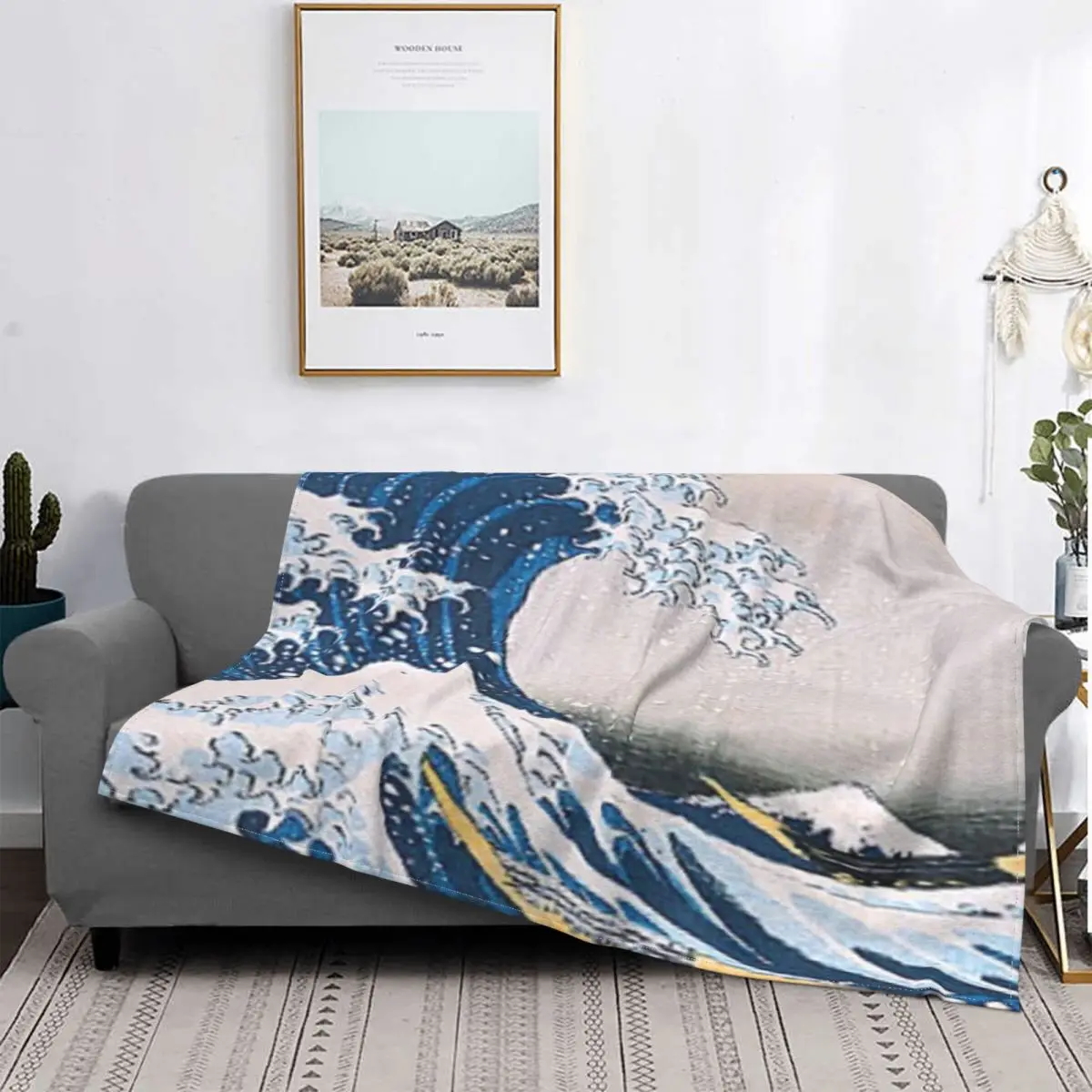 

Kanagawa-Manta de Design ondulado, colcha para cama, manta a cuadros de Anime, Kawaii, toalla de playa de lujo