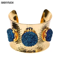 shinygem natural sparkling crystal druzy bangles charm wide cuff gold plating exaggerated minerals geode gem bracelets for women