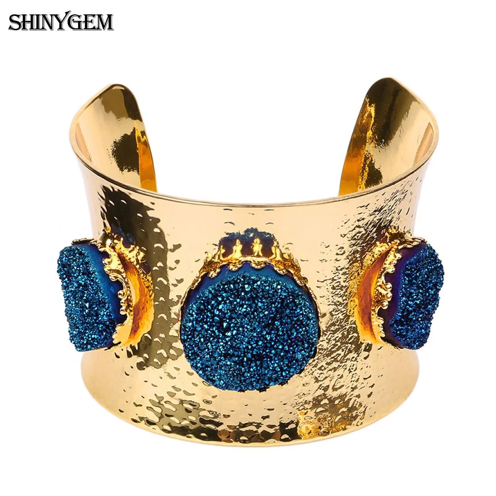 ShinyGem натуральный сверкающий кристалл Druzy браслеты Очаровательные широкие