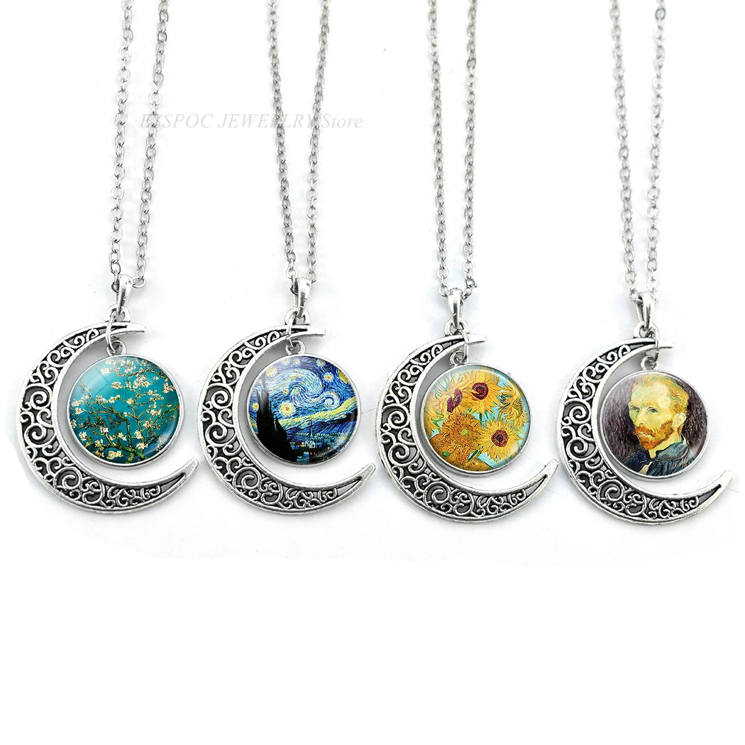 Художественное ожерелье с полумесяцем Ван Гога модная подвеска изображением