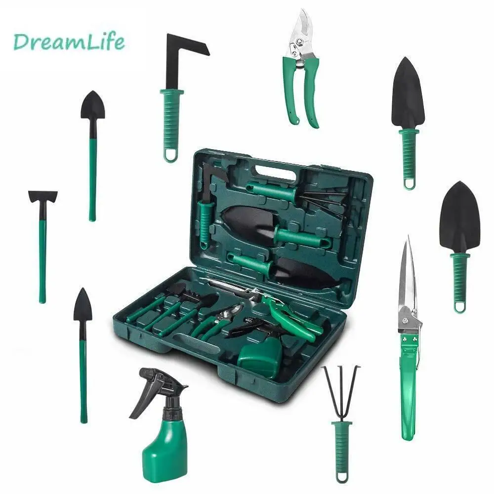 

10 Pcs/set Garden Tool Set Shovel Rake Clippers Household Multifunctional Kit Garden Planting Plastic Case Packing