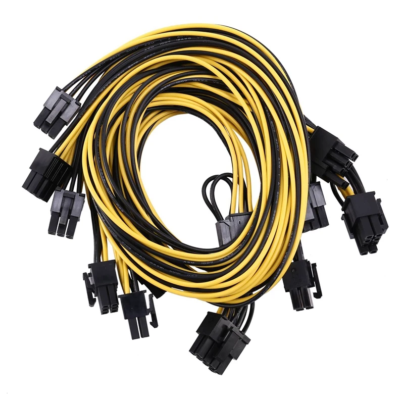 

6 шт. 6 Pin PCI-E до 8 Pin(6 + 2) PCI-E (штырь-штырь) силовой кабель для графического процессора 50 см для карт изображения, доска для разрыва сервера майнин...