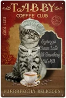 coffee cat vintage metal tin sign home kitchen wall retro poster plaque 8x12 inch